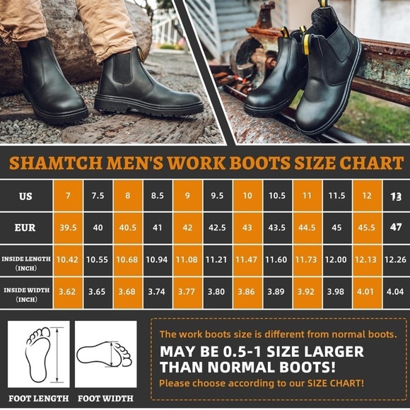 SHAMTCH Work Boots for Men Steel Toe Waterproof Slip Resistant Leather 11.5-12 main image 4
